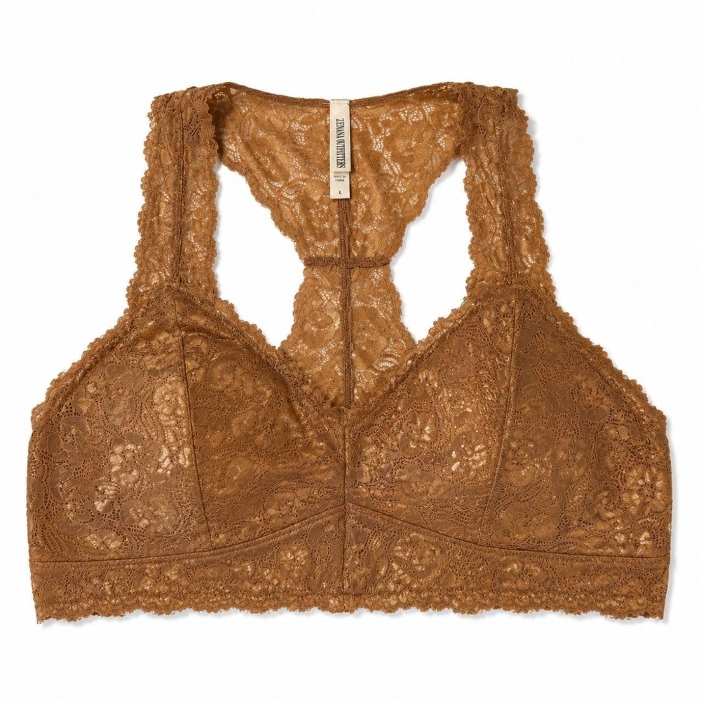 Zenana Outfitters Brown Floral Lace Bralette Racerback Lingerie Large